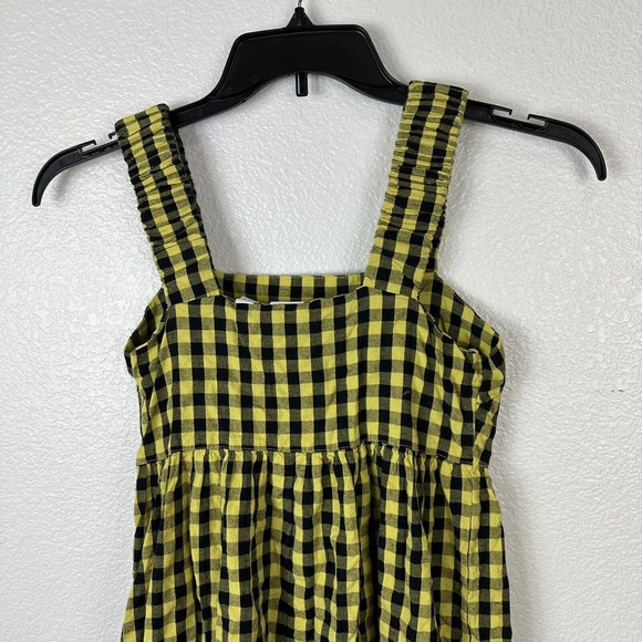 Asos Collusion Dress Size 0 Yellow Black Gingham Tiered Sleeveless Midi - Picture 7 of 14